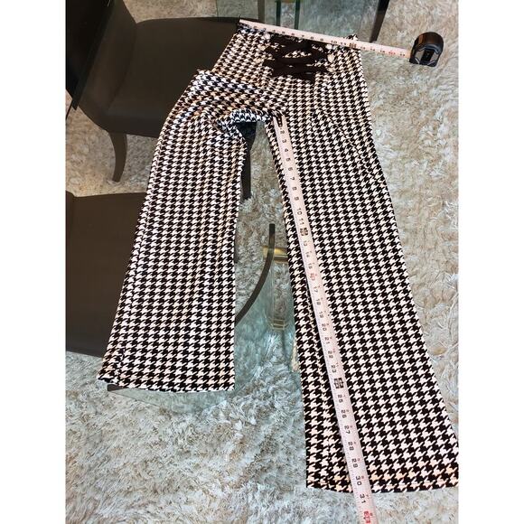 Women's Trouser Pants Small White Black Houndstooth Wide Leg Criss Cross Detail - Picture 7 of 8